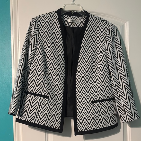 Kasper Black and White Chevron Suit Blazer - Picture 3 of 9